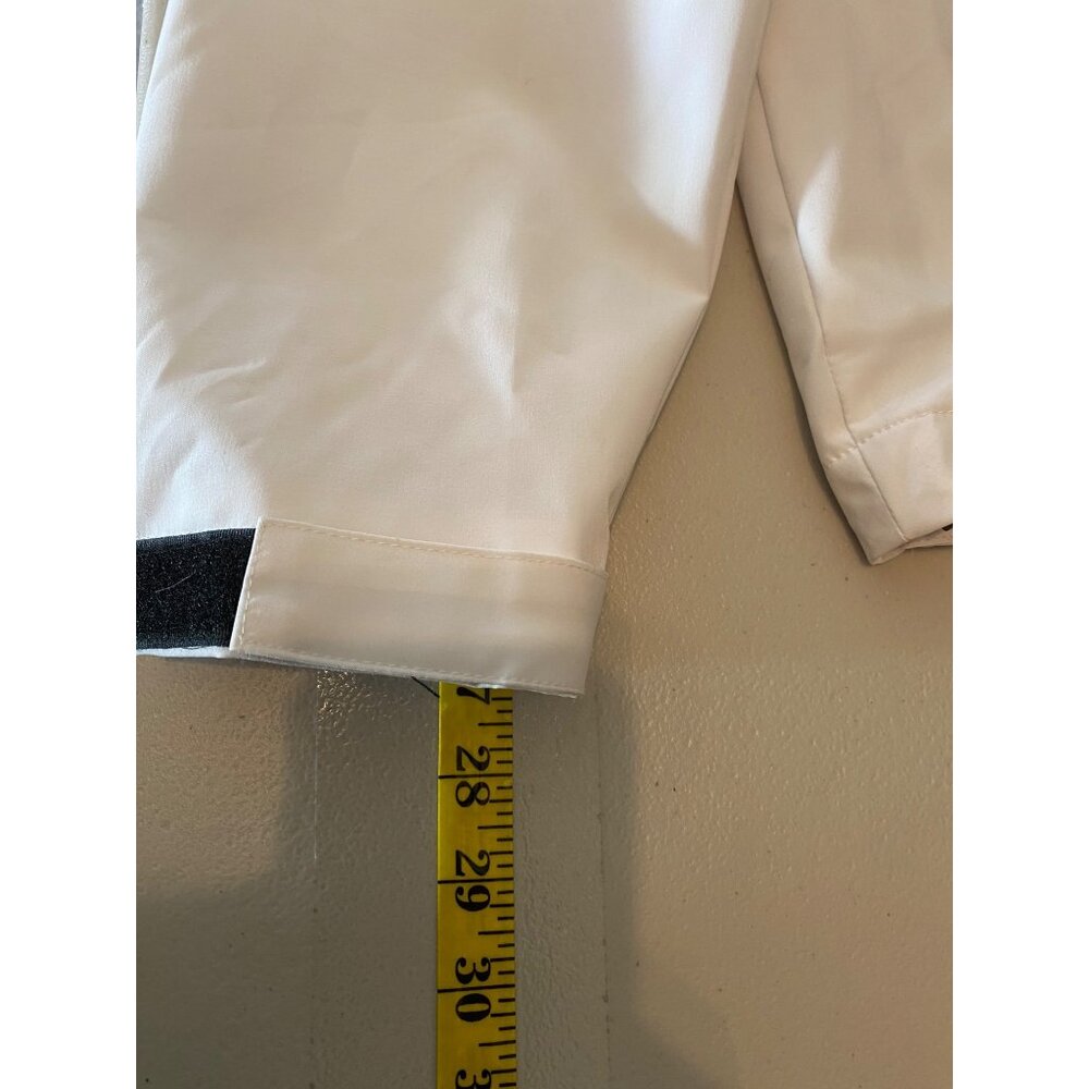 Jim Beam Branded White Hood Windbreaker Jacket Black Trim Zipper Pocket Medium - Picture 9 of 9